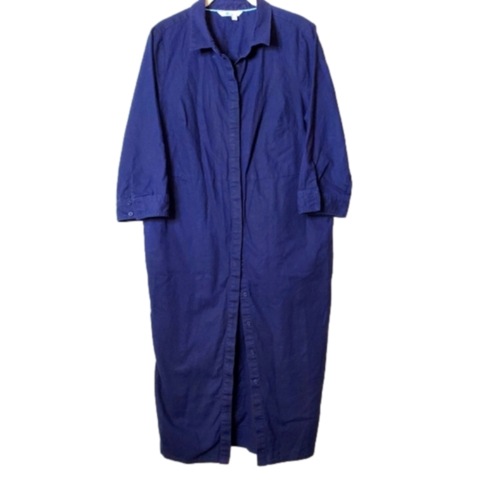 Boden Navy Midi Linen Button Front Shirt Dress